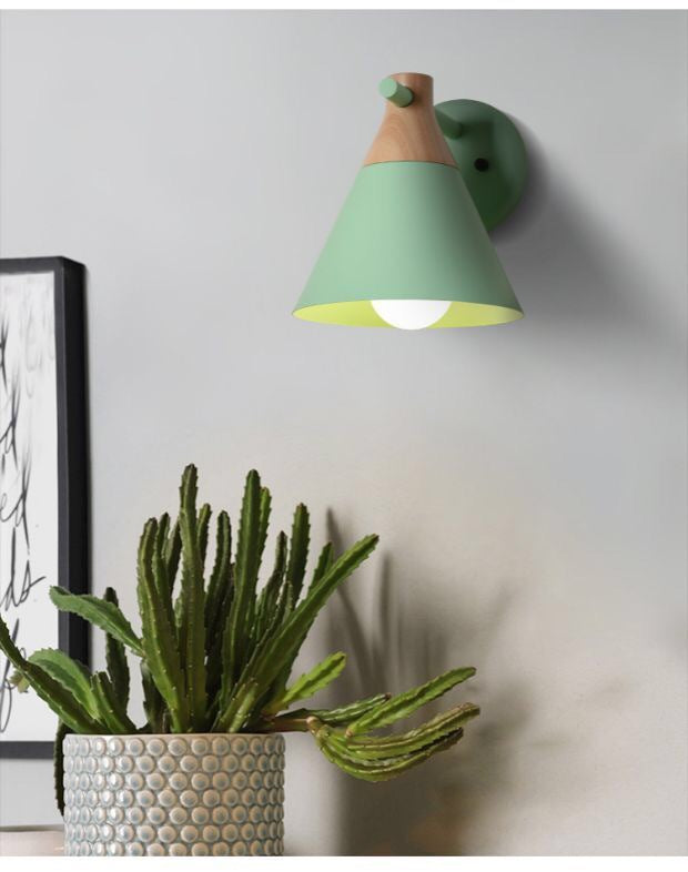Solid Wood Nordic Macaroon Sconce Light Fixture With Metal Wall Arm
