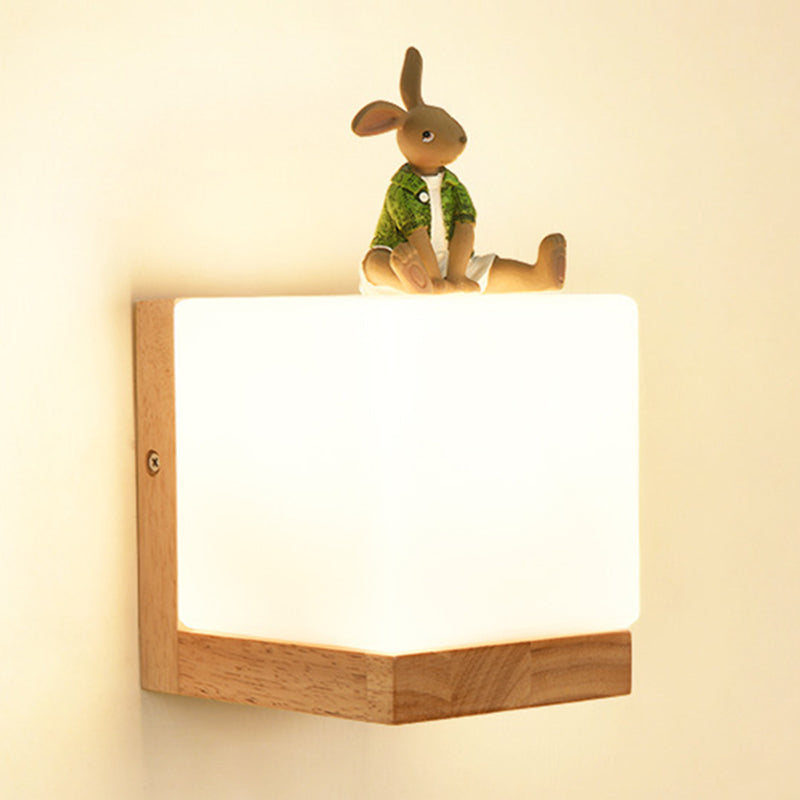 Modern Nordic Cube Led Wall Sconce - Solid Wood Ideal For Bedroom