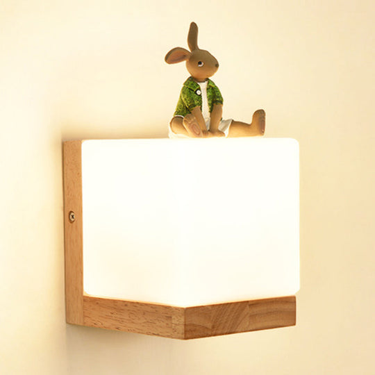 Modern Nordic Cube Led Wall Sconce - Solid Wood Ideal For Bedroom
