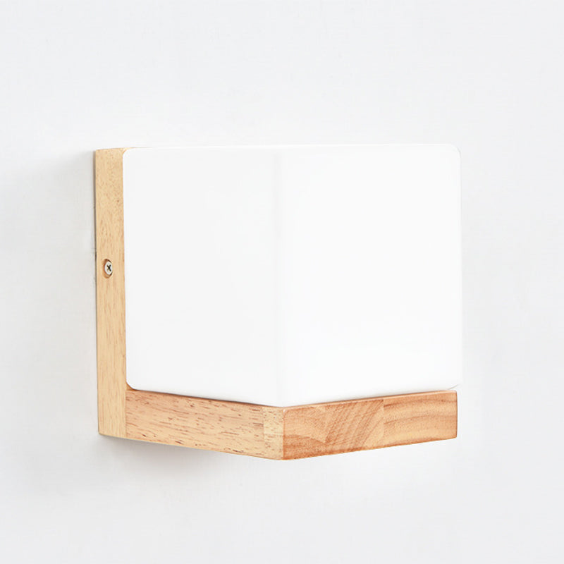 Modern Nordic Cube Led Wall Sconce - Solid Wood Ideal For Bedroom