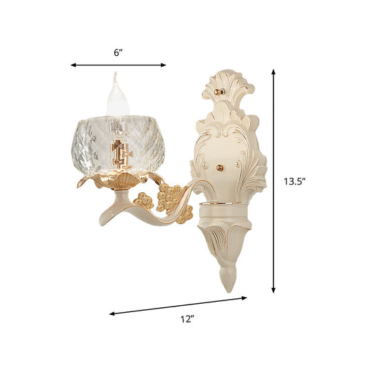 Vintage Carved Arm Wall Sconce With Clear Glass Lampshade - White