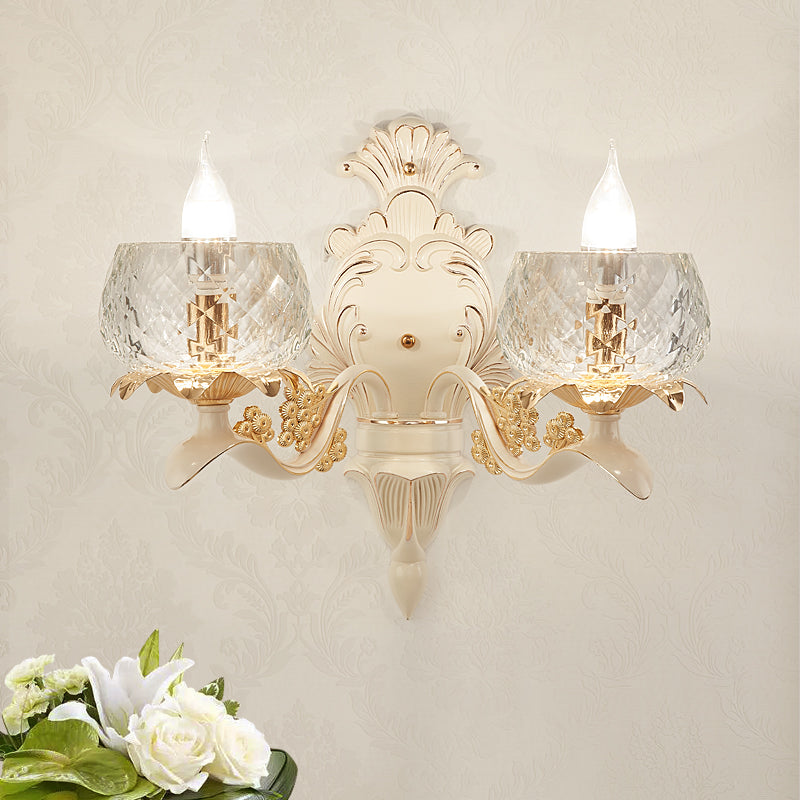 Vintage Carved Arm Wall Sconce With Clear Glass Lampshade - White 2 /