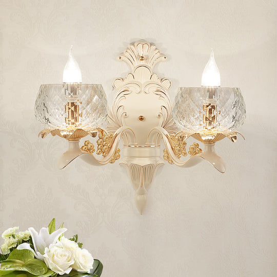 Vintage Carved Arm Wall Sconce With Clear Glass Lampshade - White 2 /