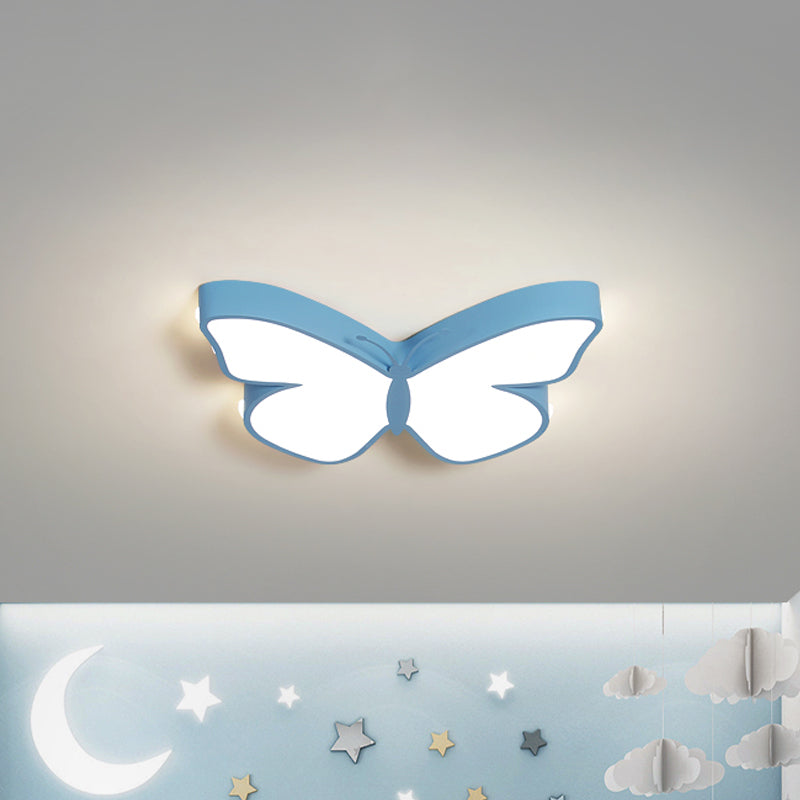 Butterfly Led Flush Mount Lamp In Warm/White Light 19.5’/23.5’ Width - White/Pink/Blue Cartoon