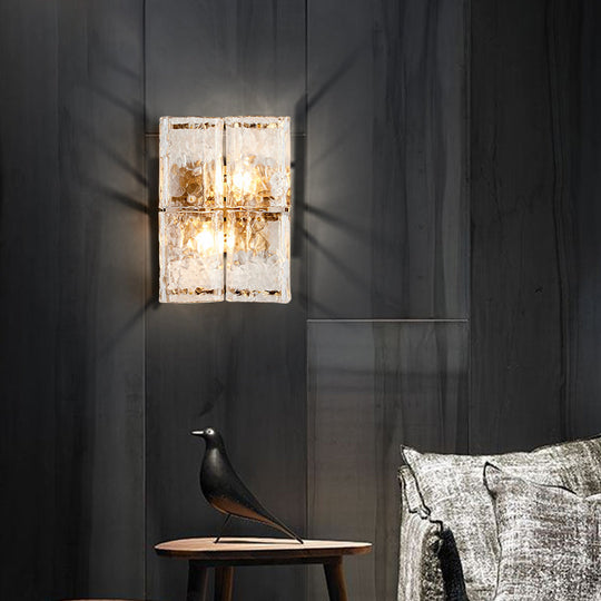 Modern Gold Wall Sconce Light With Clear Water Glass Shade - 2 Lights For Bedroom