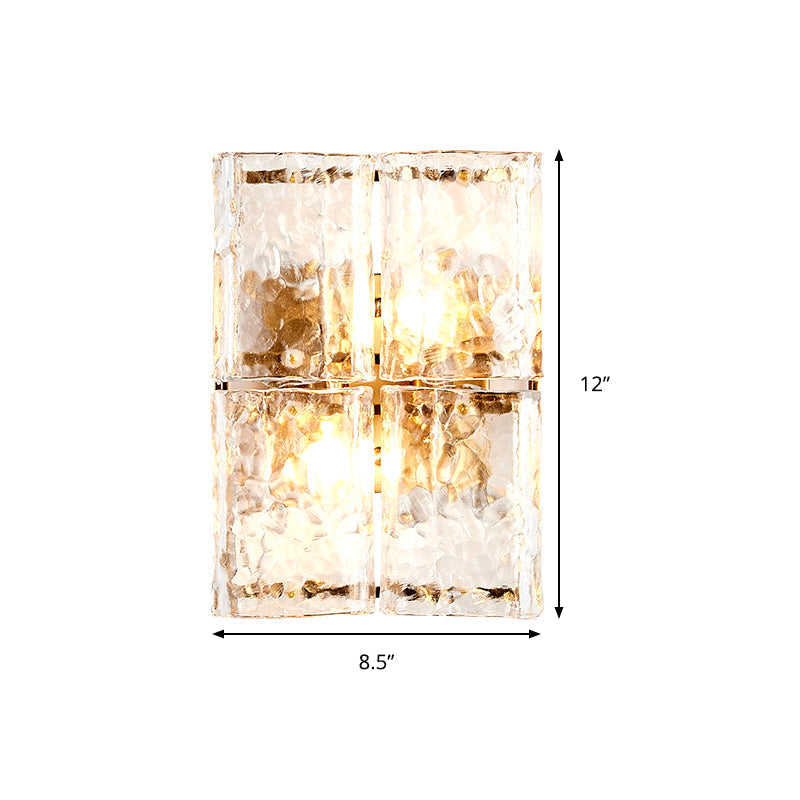 Modern Gold Wall Sconce Light With Clear Water Glass Shade - 2 Lights For Bedroom