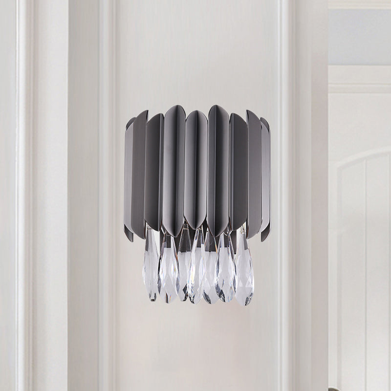 Modern Black K9 Crystal Teardrop Wall Lighting Fixture - 2 Lights Bedroom Mount