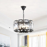 Metal Drum Shade Ceiling Chandelier With Crystal Block: Vintage 5/8 Heads Hanging Lamp (18/25.5