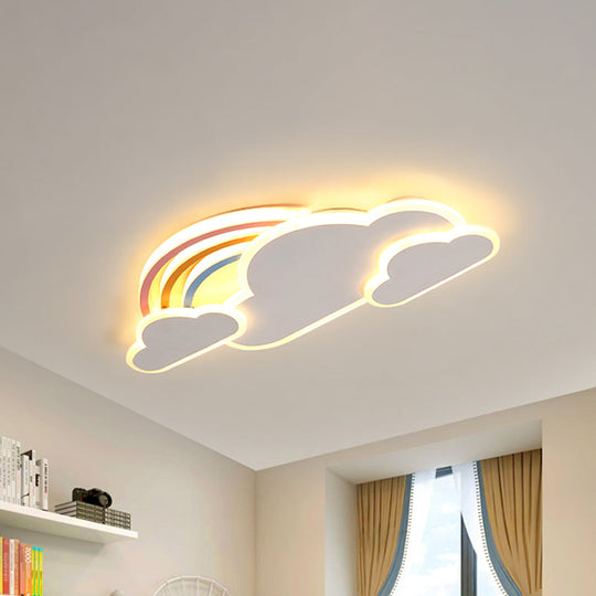 Rainbow Cloudy Ceiling Light - White/Pink Cartoon Led Flush-Mount Fixture Warm/White