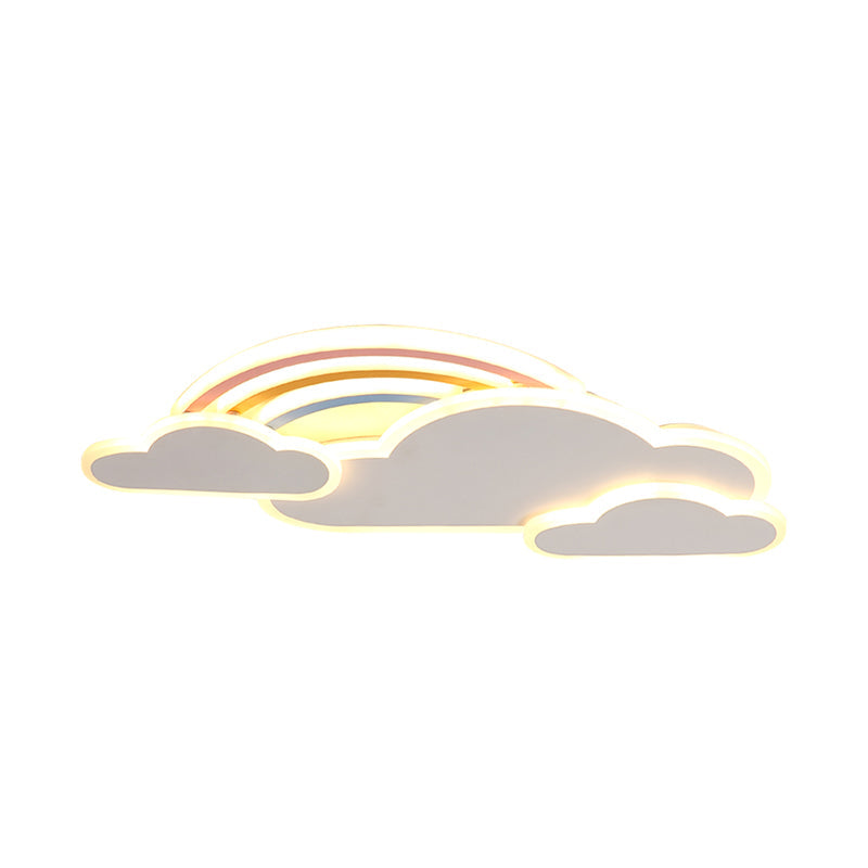Rainbow Cloudy Ceiling Light - White/Pink Cartoon Led Flush-Mount Fixture Warm/White