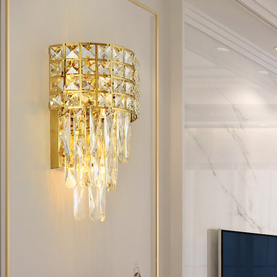 Modern Gold Triangular Crystal Wall Lamp With 3 Lights