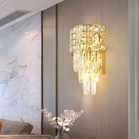 Modern Gold Triangular Crystal Wall Lamp With 3 Lights