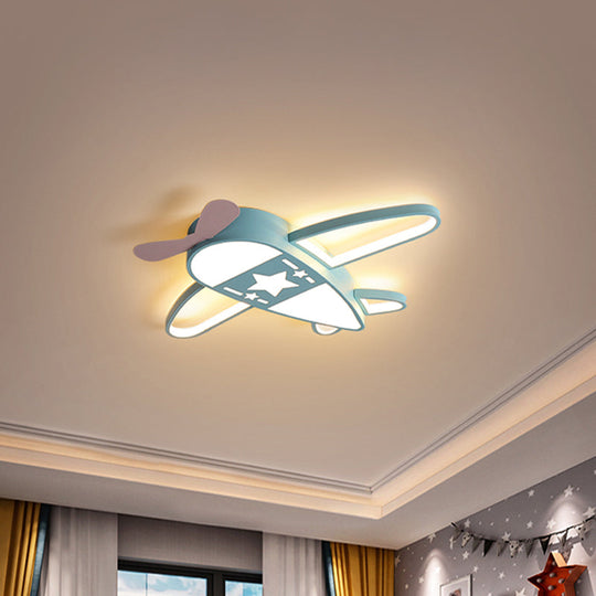 Modern Metal Led Flush Mount Lamp - Pink/Blue Plane Warm/White Lighting 19.5/25.5 Width Blue / 19.5