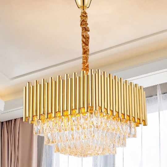 Vintage Golden Square Ceiling Light With Crystal Block Chandelier - 6/10/12 Lights 16/19.5/23.5