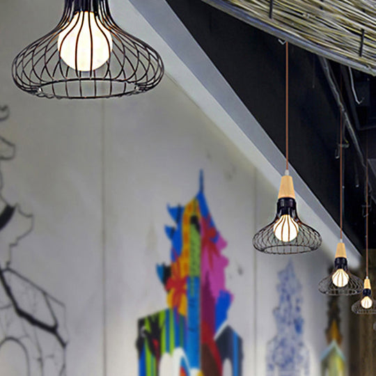 Vintage Metallic Pendant Lamp With Pear/Diamond/Gourd Cage Design - 1 Head Ceiling Hanging Light In