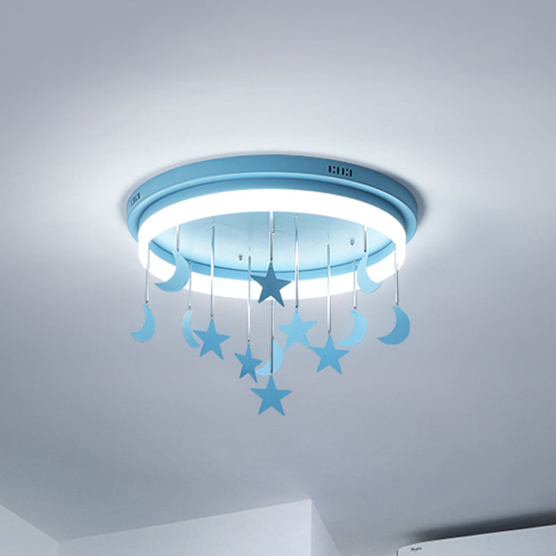 Mermaid And Star Acrylic Led Flush Chandelier For Kids’ Rooms Pink/Blue 18’/21.5’ Width Blue / 18’