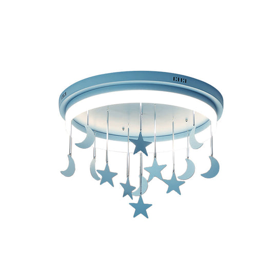 Mermaid And Star Acrylic Led Flush Chandelier For Kids’ Rooms Pink/Blue 18’/21.5’ Width