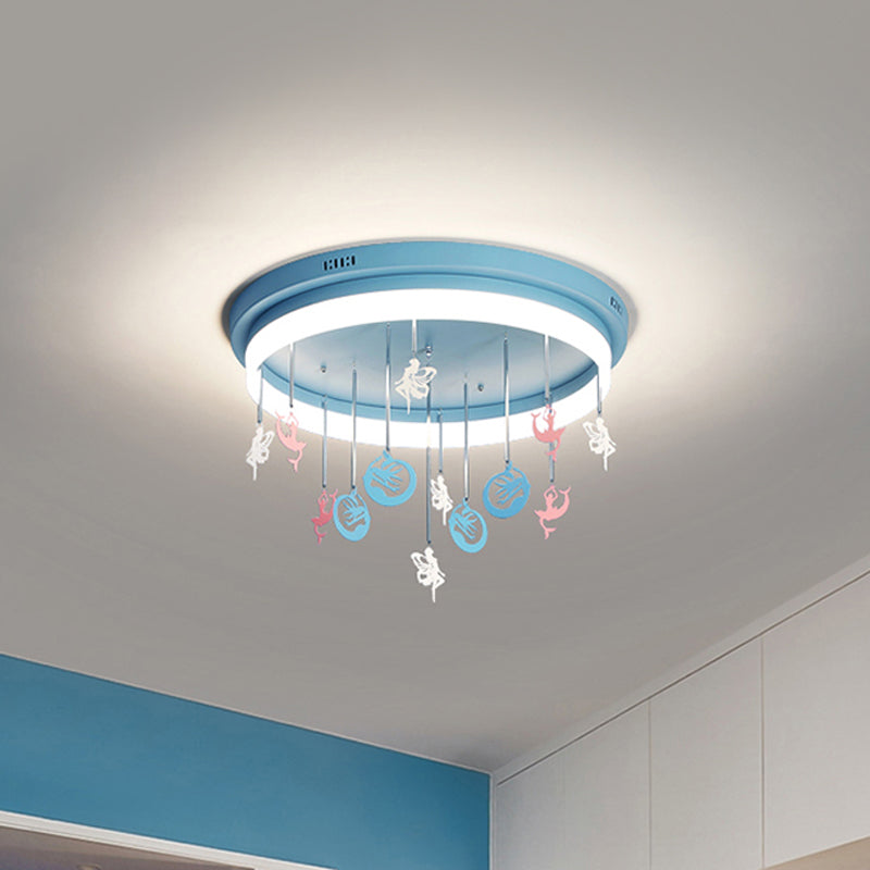 Mermaid And Star Acrylic Led Flush Chandelier For Kids’ Rooms Pink/Blue 18’/21.5’ Width