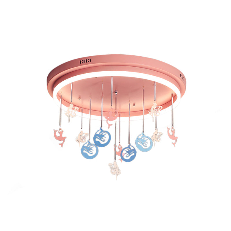 Mermaid And Star Acrylic Led Flush Chandelier For Kids’ Rooms Pink/Blue 18’/21.5’ Width
