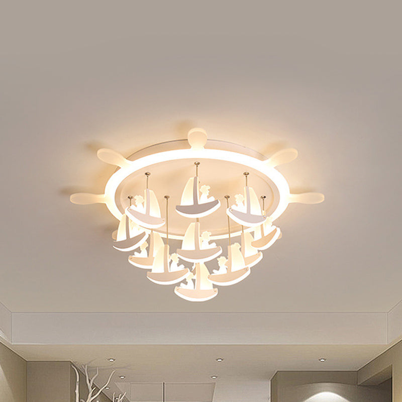 Rubber Canopy Pendant Chandelier With Boat Acrylic Shade And Kids Led Hanging Light