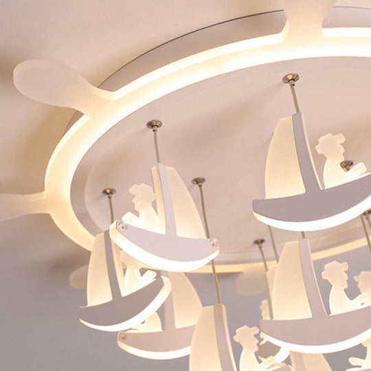 Rubber Canopy Pendant Chandelier With Boat Acrylic Shade And Kids Led Hanging Light