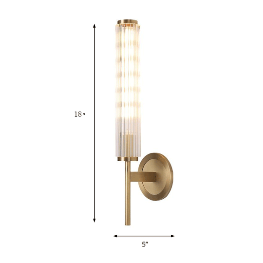 Brass Wall Mount Cylinder Crystal Light - Contemporary Fixture