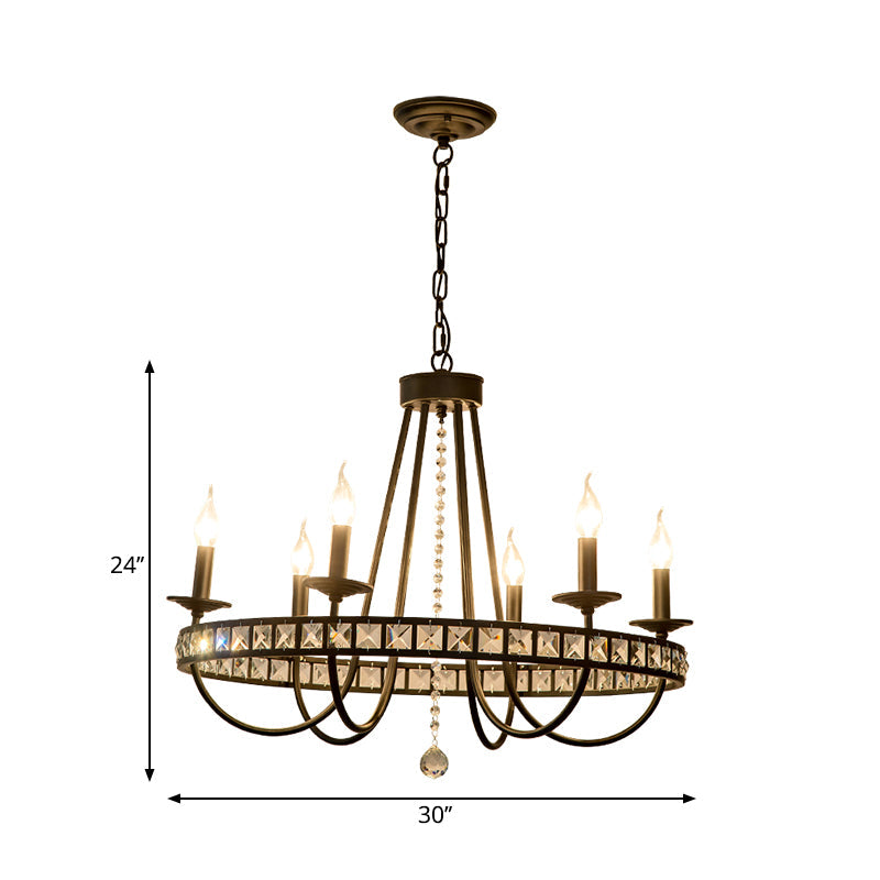 Modern Black Metal Chandelier With Crystal Deco - 6/8 Light Pendant Lamp For Industrial Lighting