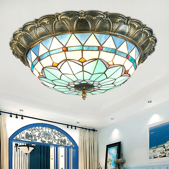 Bronze Stained Glass Dome Led Flush Mount Ceiling Light