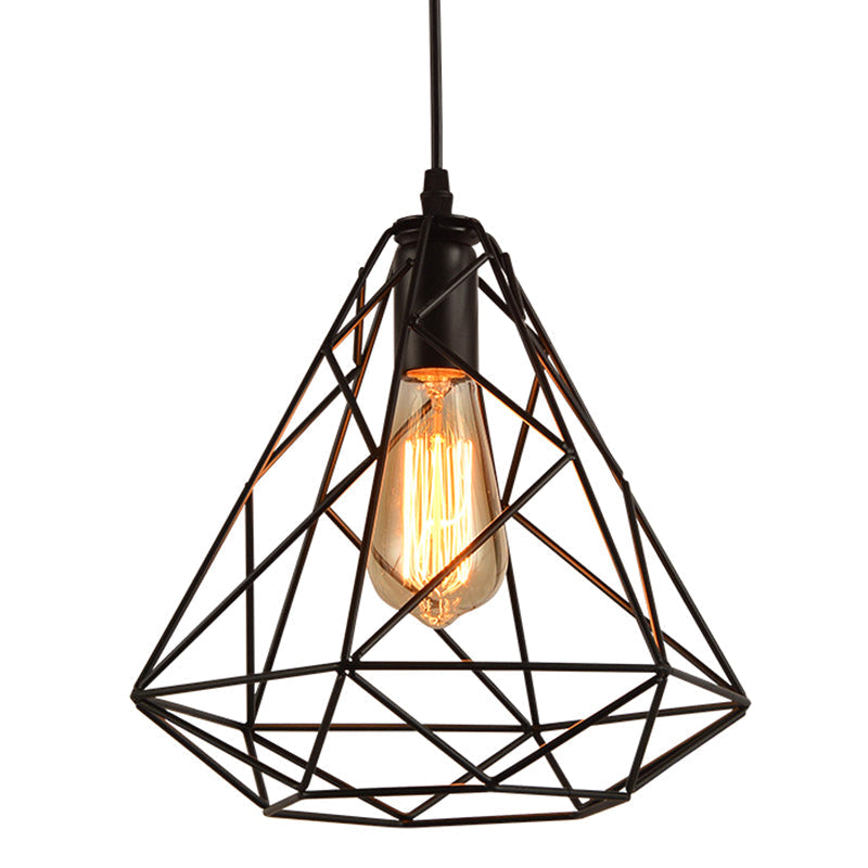 Vintage Metal Diamond Cage Pendant Light For Dinning Room - Black