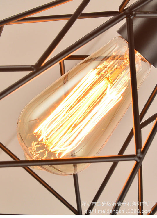 Vintage Metal Diamond Cage Pendant Light For Dinning Room - Black
