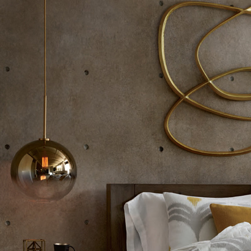 Modern Glass Pendant Light Fixture For Bedroom - Gold Sphere Ceiling Hanging Lamp