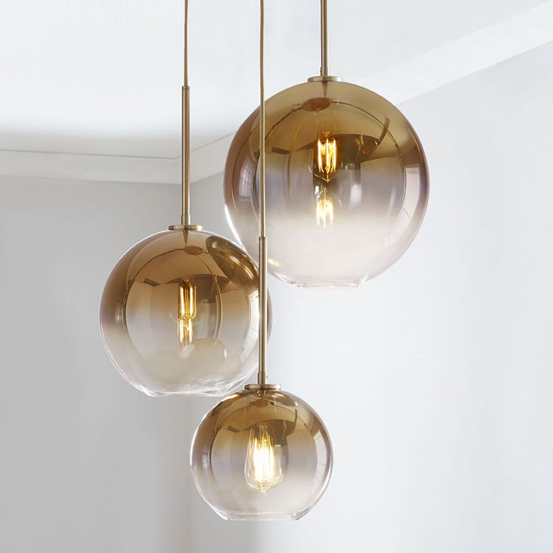 Modern Glass Pendant Light Fixture For Bedroom - Gold Sphere Ceiling Hanging Lamp