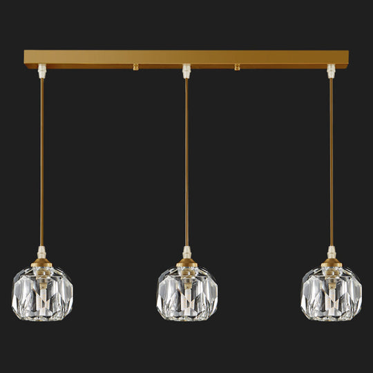 Modern Led Gold Suspension Pendant Light With Crystal Geometric Design