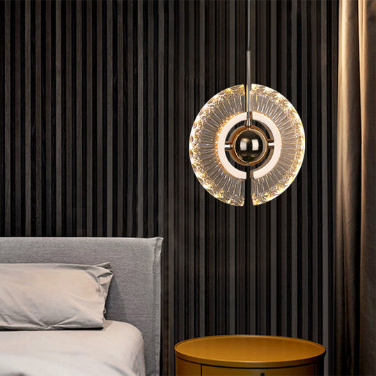 Modern Crystal Led Pendant Light In Gold For Living Room