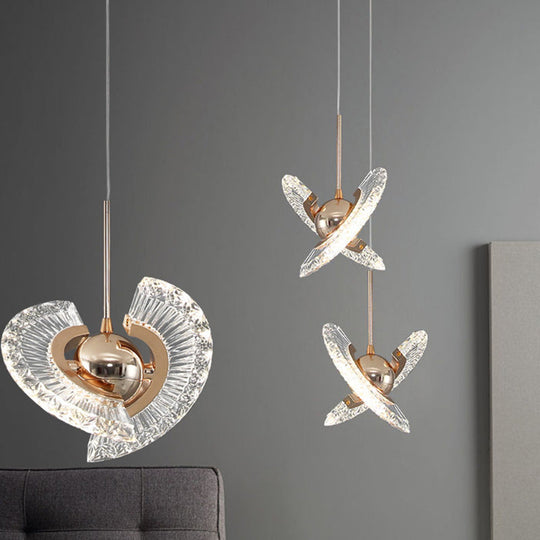 Modern Crystal Led Pendant Light In Gold For Living Room