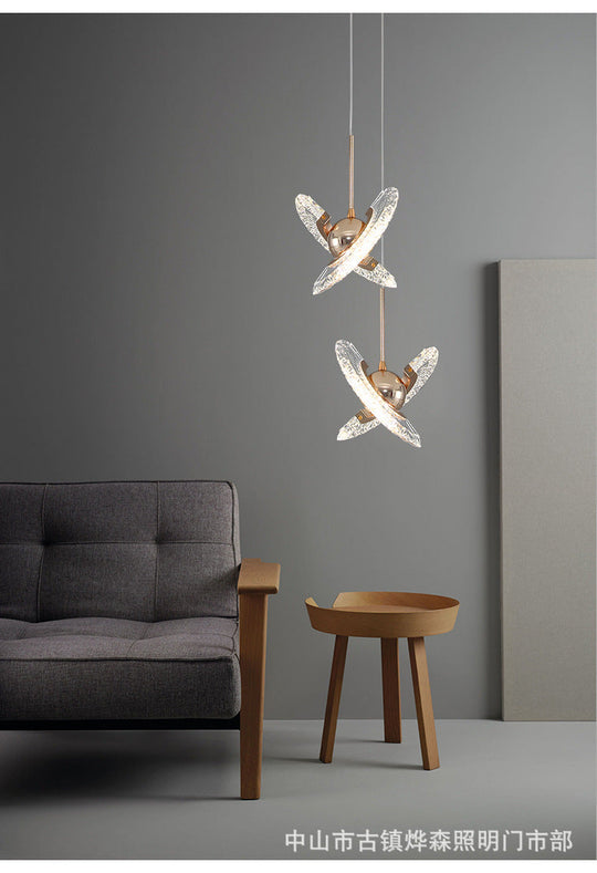 Modern Crystal Led Pendant Light In Gold For Living Room