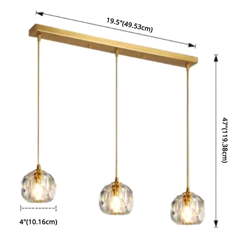 Contemporary Crystal Pendant Light With Gold Dome Suspension