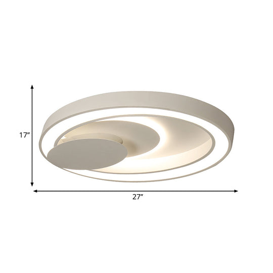 23-34.5’ W White Oval Led Flush Ceiling Light For Bedroom - Simplicity Style Warm/White