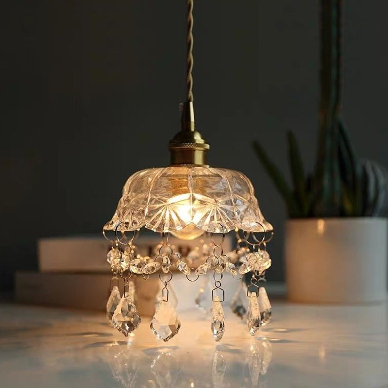 Contemporary Gold Glass Flower Pendant Ceiling Light - Elegant Suspended Lighting Fixture