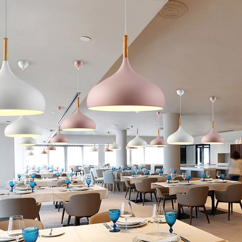 Contemporary Metal Restaurant Pendant Light - Dome Down Lighting