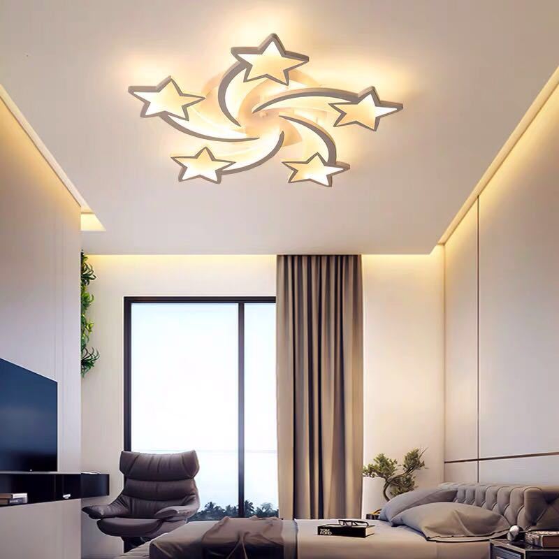 Contemporary Led Bedroom Ceiling Mount Light In White With Acrylic Stars Flush Design 5 / Warm