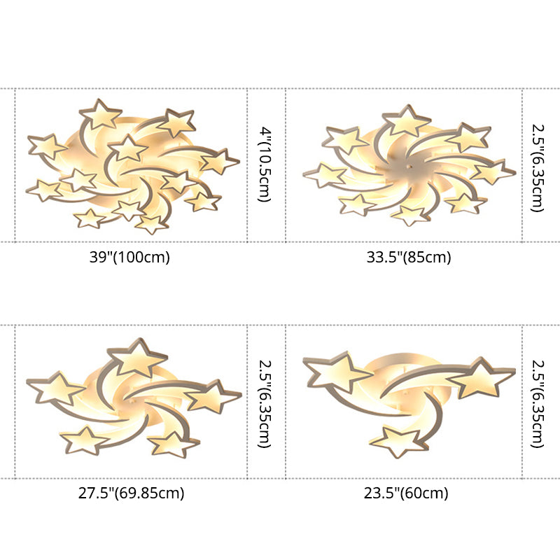 Contemporary Led Bedroom Ceiling Mount Light In White With Acrylic Stars Flush Design