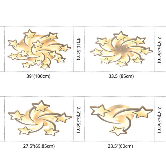 Contemporary Led Bedroom Ceiling Mount Light In White With Acrylic Stars Flush Design