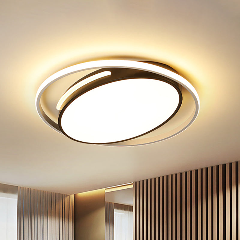 Black Oval Flush Mount Lighting - Metallic Led Light With Frosted Diffuser 16’/19.5’ Wide