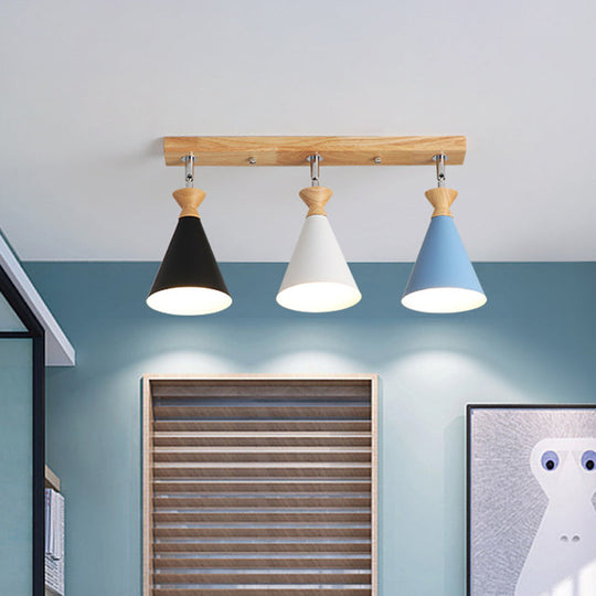 Modern Beige Ceiling Mount Light Fixture For Living Room With Metal Cone Shade