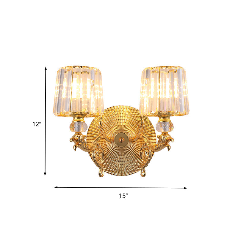 Modern Gold Tapered Wall Light Fixture - Elegant Crystal Block Sconce For Bedroom 1/2 Lights
