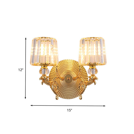 Modern Gold Tapered Wall Light Fixture - Elegant Crystal Block Sconce For Bedroom 1/2 Lights