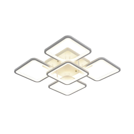 Modern Style Led Acrylic Square Semi Flush Mount Ceiling Light In White