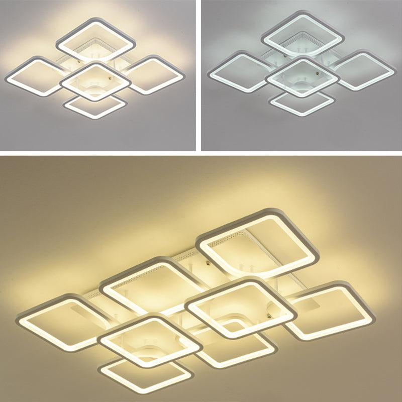 Modern Style Led Acrylic Square Semi Flush Mount Ceiling Light In White