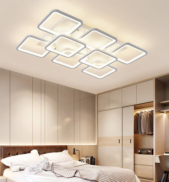 Modern Style Led Acrylic Square Semi Flush Mount Ceiling Light In White